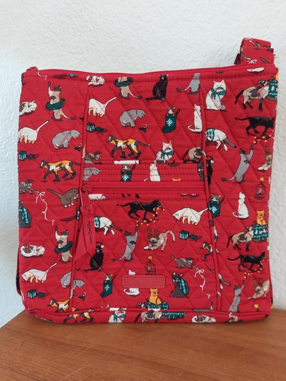 vera bradley holiday cats red RARW Red quilted cat print crossbody bag with mult